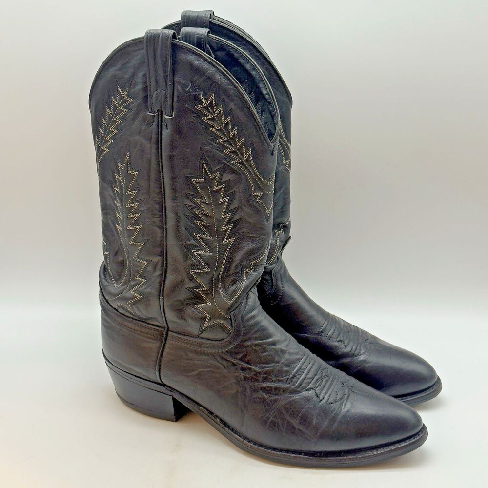 Abilene 6570 Leather Cowboy Boots Men's 8D Black Western USA Vibram Soles